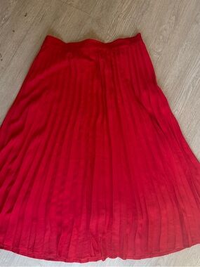 Forever 21 Red Pleated Skater Midi Skirt